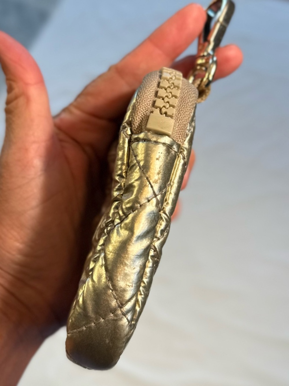MZ WALLACE Mini Quilted Metallic Gold Clip On Zipped Pouch - Picture 5 of 9
